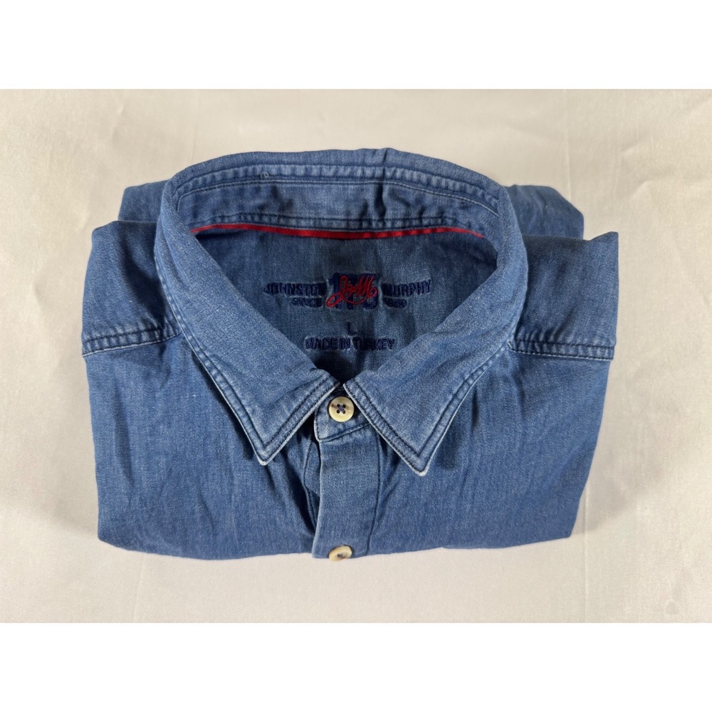 Johnston & Murphy Mens Blue Denim Button Down Shirt Long Sleeve Size L